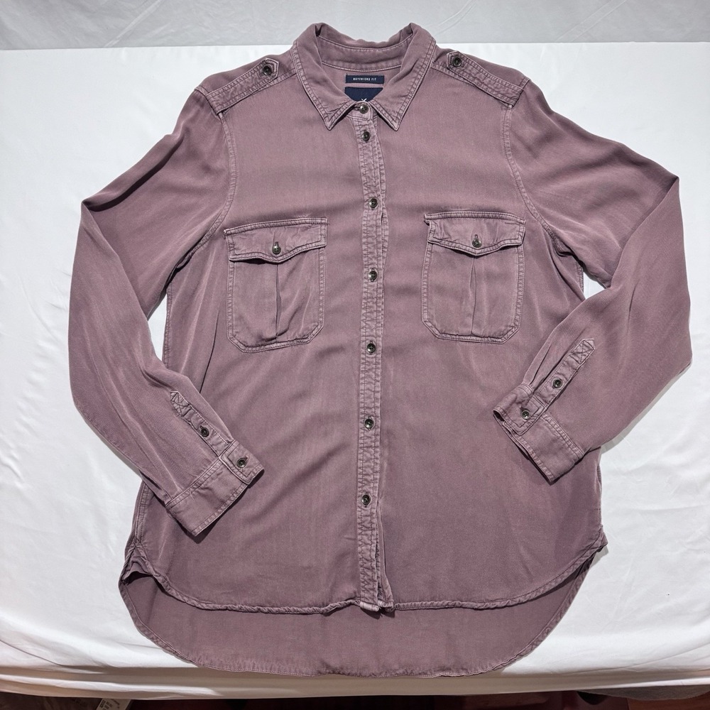 American Eagle Boyfriend Fit Button Down Utility Shirt Womens Size L Dusty Pink